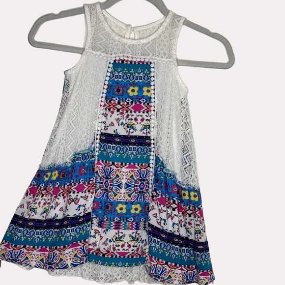 Zunie Girls Lace Trim Floral Tunic Swing Top Blouse 5 - Picture 1 of 10